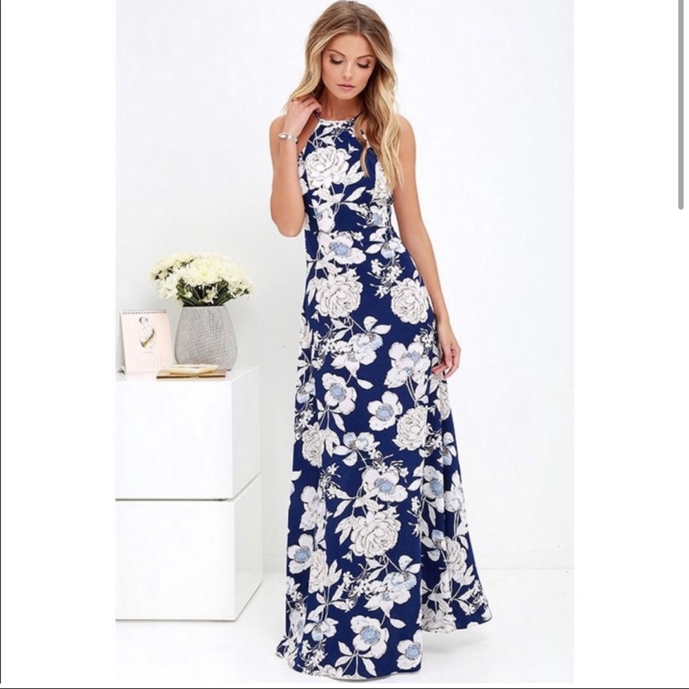 Lulus Blue Floral Maxi Dress